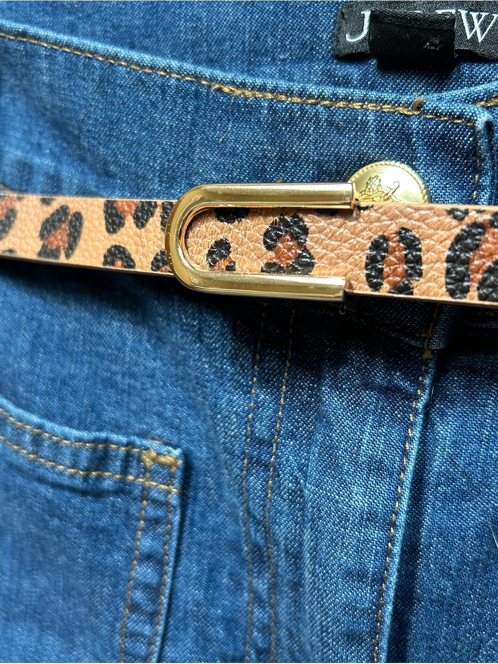 Leopard Print Skinny Belt with Gold Buckle - XL Women Accessories